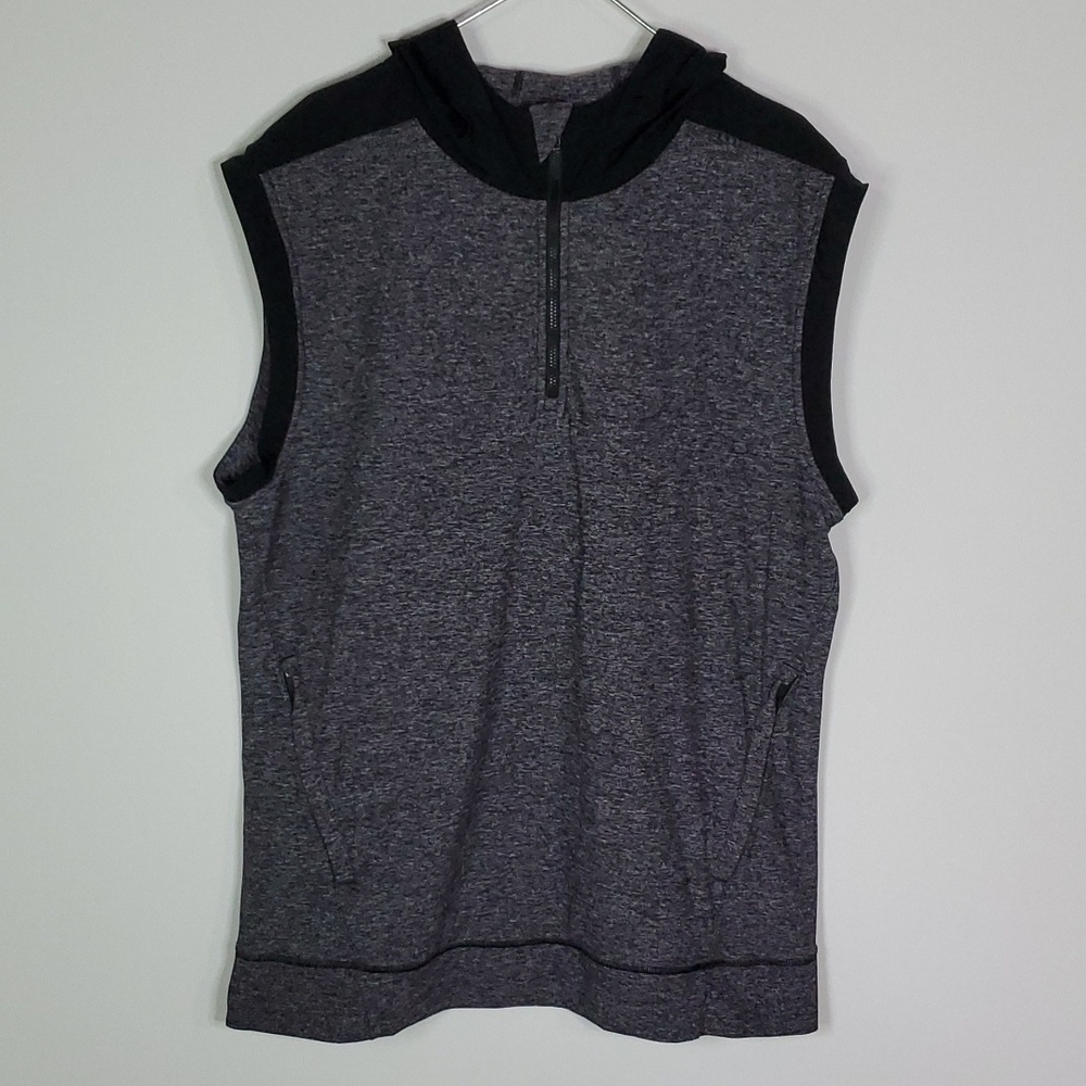 LULULEMON size 8 half zip black and grey hooded sleeveless jacket